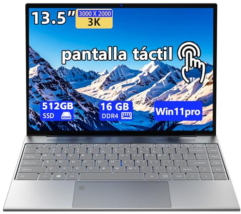 Waxuor 13,5 pollici Portatile touchscreen portatile 16GB di RAM 512GB di SSD 3K (3000×2000) IPS processore Celeron N95 fino a 3,4 GHz, tastiera retroilluminata sblocco con impronta digitale Win 11 Pro