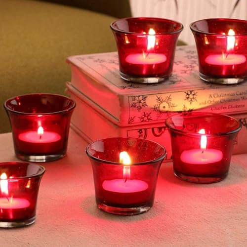 RSGM Lot de 6 photophores en verre rouge pour toute décoration de fête
