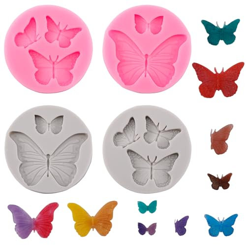4uds Moldes de Silicona Mariposa, Molde Forma de Mariposa para Fondant Moldes de Chocolate y Caramelos para Manualidades de Bricolaje Decoración de Pasteles para Fiestas de Bodas
