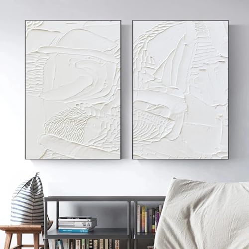 Weiße minimalistische Textur Poster und Drucke Leinwandmalerei Moderne abstrakte Kunst Wandkunst Bilder Home Bar Raumdekoration 50x70cm (20x28in) x2 Rahmenlos