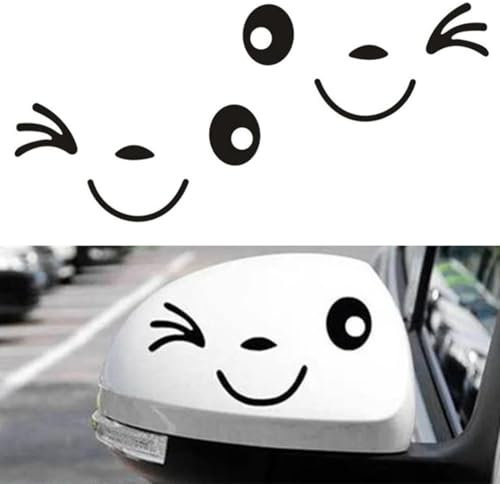 2 Pcs Smile Gesicht Aufkleber, Rückspiegel-Autoaufkleber, Auto Aufkleber für Spiegel, Niedliche dekorative Autoaufkleber, für Außenspiegel