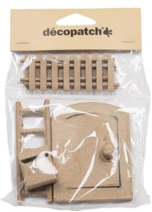 Décopatch AC921C - Set Miniatur-Objekte für Mäusehaus, aus Pappmaché, zum Verzieren, 12,5x2x21 cm, Kartonbraun, DIY Aktivität, 1 Set