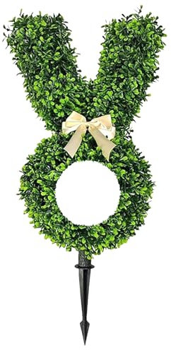 Künstlicher Buchsbaum Hase Gartenstecker 70 cm Grün mit Schleife Osterdekoration für Draußen Drinnen Gartendekoration Ostern Deko Ostern Outdoor Topiary Bunny Form Topiary Indoor (Z01-Green, 60cm)