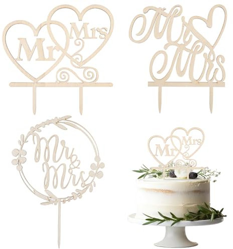Xialvyu 3 Stück Cake Topper Mr & Mrs für Hochzeit, Tortendeko Holz Kuchen Deko für Verlobung, Antrag & Jubiläum