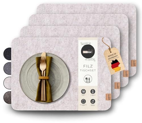 kontor28® - Design Tischset Filz 100% Made IN Germany | Platzset aus Upcycling rPET-Filz abwaschbar & schmutzabweisend | Kratzfeste & hitzebeständige Tischsets, Farbe Beige- 6er Set