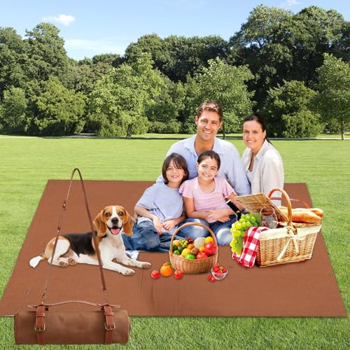 Tragbare Picknickdecke, 2-in-1 doppellagige, wasserdichte Matte und Decke mit Kunstledergriff und Schultergurt, maschinenwaschbar, Outdoor-Decke für Camping, Park, Strand, Gras, drinnen (150 x 200 cm)