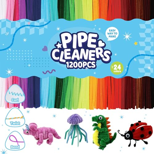 1200Pcs 24 Colors Thick Chenille Pipe Cleaners Bulk for DIY Craft | 6mm×12inch, ideal for handmade crafts, room decor and holiday DIY projects