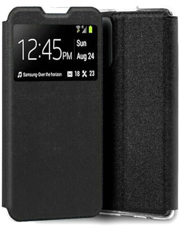Funda Carcasa Libro Tapa Soporte con Ventana Flip Cover para Samsung Galaxy A71 4G, Color Negro, Polipiel y Silicona TPU de Alta Resistencia FTAP