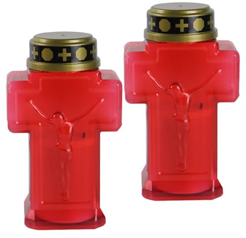 Eyccier 2Pcs Cross Candle, Flickering Flameless Battery Powered Grave Decorations, LED Removable Grave Lights for Cemetery, Church, Remembrance.
