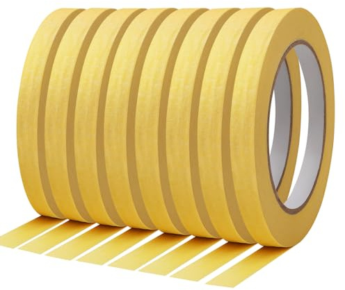 Malerkrepp 8 Rollen Jede Rolle 1.2 cm × 50 m Goldenes Kreppband geeignet | Kreppband für Malerarbeiten Renovierungen Lackierungen und Bastelarbeiten Als Malerband
