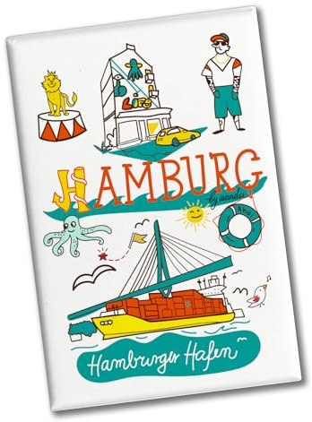 Hamburg Wimmelbild Souvenir Magnet - Hamburger Hafen Lustige Erinnerung für Kühlschrank und Büro