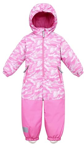 Owntop Schneeanzug Kinder Unisex, Schneeoverall Mädchen Jungen, Winddicht Wasserdicht Skianzug mit Kapuze Reißverschluss (Hellrosa Tarnung,110)