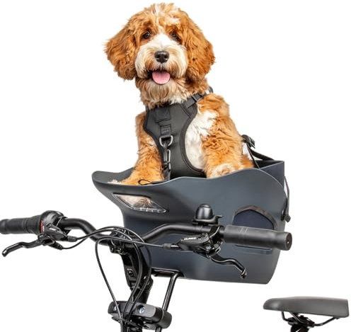 Kvisp Fahrradkorb Hund Vorne bis 12 kg - Hundekorb Fahrrad E-Bike - Grau M