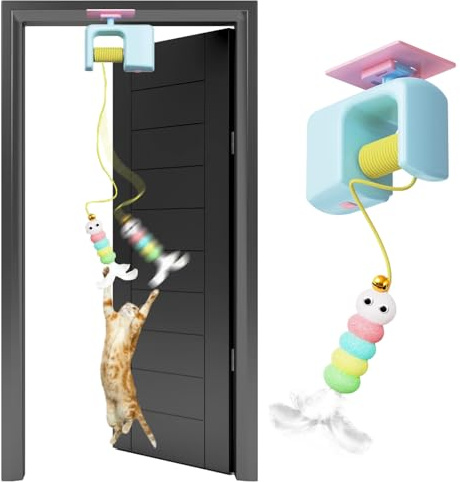 Door Hanging Cat Toy for Indoor Cats Adult Kitten, Cat Interactive Toys for Cats Kitten USB Rechargeable Automatic Retractable Cat Enrichment Toys for Door Wall Ceiling, Self Play String Mouse Toy