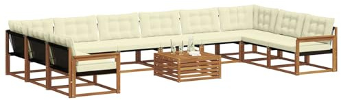 vidaXL Outdoor-Sofagarnitur mit Kissen 11 pcs Natur und Creme, Garten, modernes Sofa-Set für draußen, langlebige Loungemöbel, wetterfest, tolle Terrasse-Couch