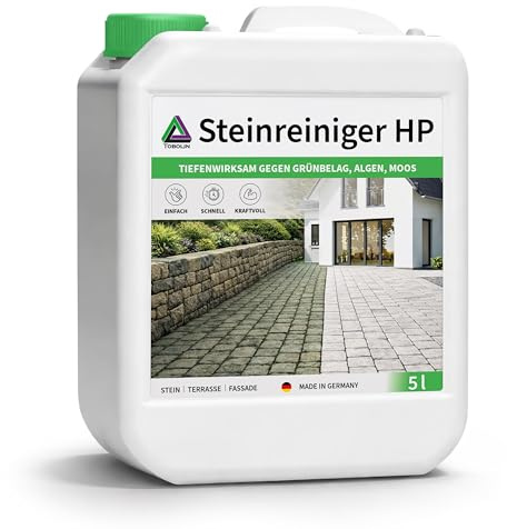 TOBOLIN Steinreiniger HP - 5 L - Intensiver Grünbelagentferner für Außenbereich, entfernt sofort Grünbelag, Schmutz, Algen & Flechten - für Dach, Pflaster, Stein und Terrasse - extrastark