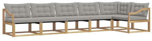 vidaXL Outdoor-Sofagarnitur mit Kissen 6 pcs Weiß und Hellgrau, Garten, modernes Outdoor-Sofa-Set, wetterfest, Bequeme Lounge, langlebige Möbel, Akazienholz-Design
