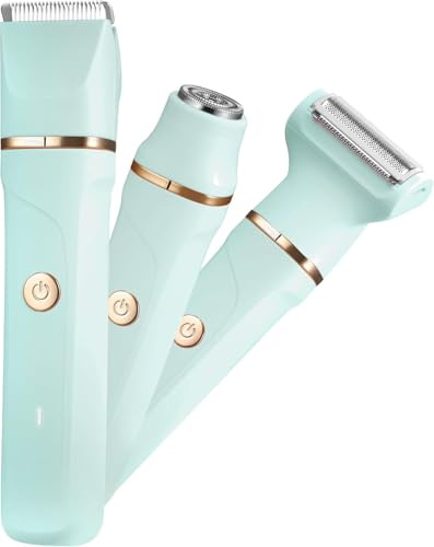 Rasierer Damen,3-In-1 Intimrasierer für Frauen,Gesichtshaarentferner für Frauen,Damenrasierer Elektrisch für Beine, Arme, Achseln und Bikinizone,Wiederaufladbarer Ipx7 Wasserdicht Trimmer Damen, Grün