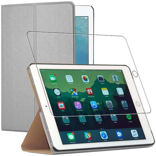 ebestStar - kompatibel mit iPad 2018 Hülle iPad 9.7 2017, Pro 9.7 2016, Air 1/2 Smart Cover (Ultra Dünn) Schutzhülle Etui, Ständer Case, Grau + Panzer Schutz Glas