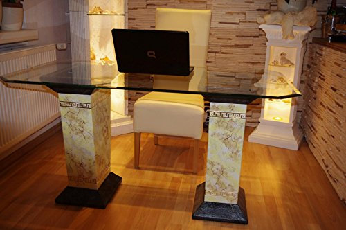 Antikes Wohndesign Schreibtisch Computertisch Bürotisch Nageltisch Manikürtisch Glasplatte 140cmx80cm