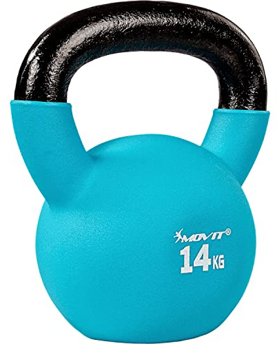 MOVIT® Kettlebell PRO 2–24 kg aus Gusseisen mit Neopren für Krafttraining | Breiter Griff, flacher Standboden und rutschfeste Oberfläche – die ideale Kugelhantel für Home Gym & Krafttraining