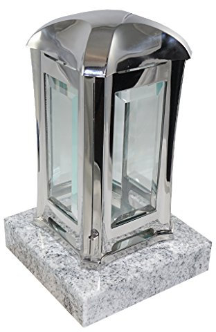 Kunst-Art-Köhl Edelstahllaterne EMSL06 Oberfläche glänzend montiert auf einem Granitsockel (Größe Sockel 17cm x17cm x4cm, Wiscont White)
