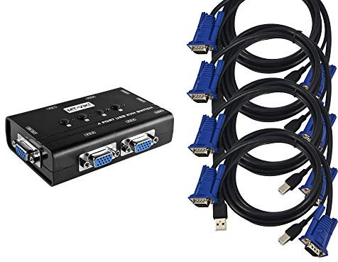 KALEA-INFORMATIQUE Boitier de partage KVM Switch pour 4 PC. Ecran VGA, clavier et souris USB, avec cordons KVM fournis