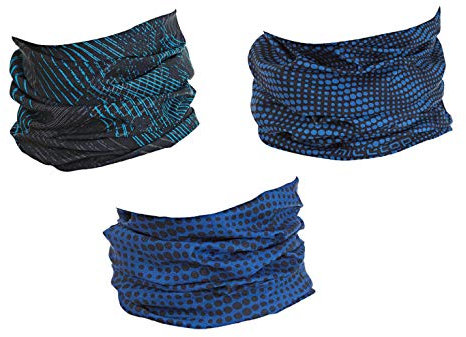 Hilltop 3 x Motorrad Multifunktionstuch, Kopftuch, Halstuch, Bandana 3-er Set in ausgewählten Designs, 3er Set/Farben:Blue Black Selection