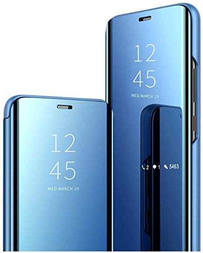 Spiegel Flip Cover kompatibel mit OnePlus 8 Pro Clear View Standing Hülle Handyhülle Mirror Makeup Plating Schutzhülle Standfunktion Handy Tasche Bumper Protective Case,Blau