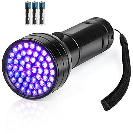 Whaply Black Light UV Flashlight, 51 LED Blacklight Flashlights 395 nM Pet Urine Detector with 3 Pack AA Batteries for Cat Urine, Stains, Bed Bug (Black)