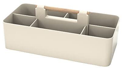 INTIRILIFE Organizer Caddy mit Griff in Beige - 32x15.5x8 cm, Tragebox Aufbewahrungskorb mit 5 Fächern für Badezimmer, Kinderzimmer, Basteln, Schreibtisch, Kosmetik