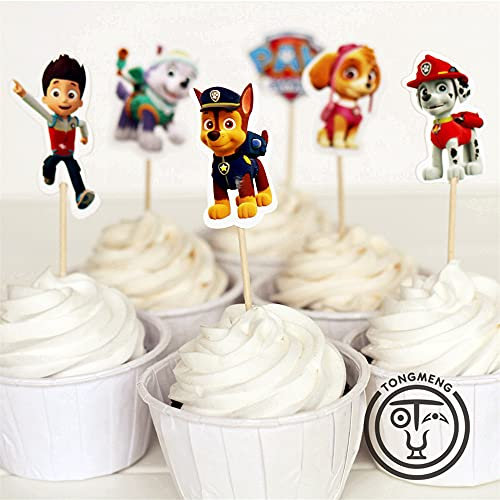 Regerly Cupcake Toppers, 48 Stück Paw Patrol Kuchen Toppers Tortendeko Muffin Deko für Kinder Baby Geburtstag Party Kuchen Dekoration Supplies