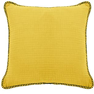 DONE Kissenhülle Nayla 45x45cm aus Musselin-Stoff luftig Baumwoll-Musselinstoff Schwarze Ziernaht Crinkle-Look Design-Highlight 100% Baumwolle