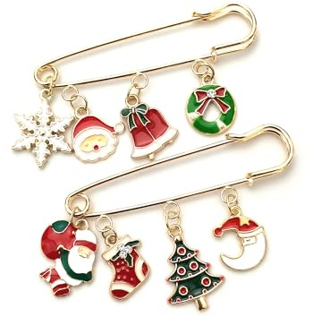 PTDecals 2 Pièces Broche De Noël Sac Vêtements Autocollant Pins Père Noël Arbre De Noël Petit Cerf Bâton De Marche Pour Sac à Vêtements Décoration De Noël