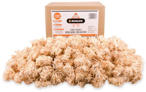 Bioglow Natural Wood Firelighters Pack of 200 - Wood Wool Fire Starters for BBQ, Ovens, Campfires, Burners and Pizza Ovens