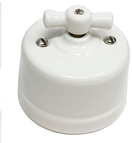 Interruptor conmutador vintage retro porcelana blanca instalación superficie 10A 250V