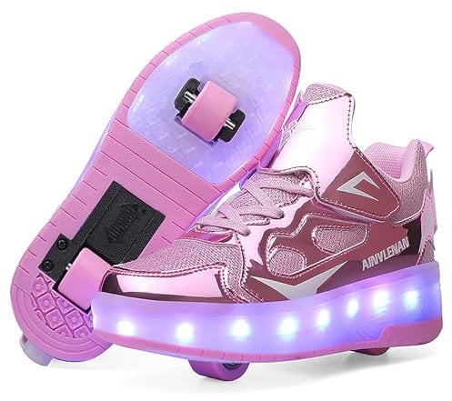 YongerYong Jungen Mädchen Skateboard Schuhe mit LED Blinkend Schuhe mit Rollen Skate Automatisch Einziehbar Komfort Outdoor Sportschuhe für Kinder