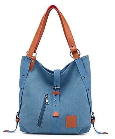 FANDARE Sac à main Femmes sac à Bandouliere Sac à Dos Toile Sacs à main portés main femme Grand Sacoche Sacs de plage Cabas Voyage Multifonctionnel Messenger Bag Bleu A