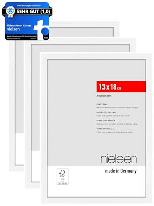 nielsen Bilderrahmen, 13 x 18 cm (3er Set), Aluminium, Weiß matt, Fotorahmen zum Auftstellen im Hoch- & Querformat, bruchsicheres Kunstglas, Atlanta