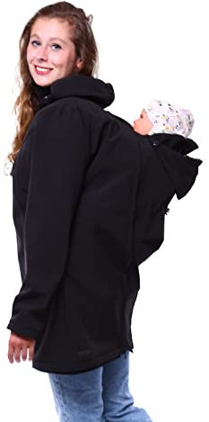 Viva la Mama - Tragejacke für Rückentragen Softshellmantel für Schwangerschaft und Babytragen - MELLORY Plus - schwarz - XL