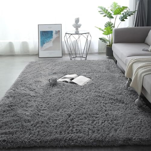 Enyhom Indoor Shaggy Teppich 80 x 160 cm Luxus Flauschigen Bodenteppich Super Weich Hochflor Schlafzimmer Teppich Waschbar Pelzigen Bettvorleger Teppich für Sofa Wohnzimmer Dekoration, Grau