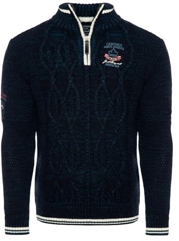 Carisma Strickpullover für Herren ? Herren Troyer mit Stickerei ? Angenehmer Regular Fit Pullover für Büro und Freizeit 7804 Navy XL