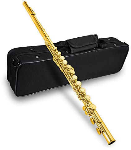 Professionelle 16-Loch-C-Key-Flöte, Geschlossene Poren, Kupfernickel, Versilberte Flöte Querflöte Anfänger (Color : Gold)