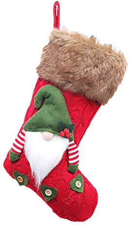 TinaDeer Gestrickt Nikolausstrumpf Personalisiert Geschenke Taschen für Kinder Weihnachtsstrumpf Nikolausstiefel zum Befüllen Nikolaussocken Aufhängen Wand, Kamin, Weihnachtsbaum (Red, 41x18cm)