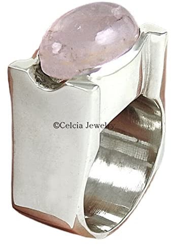 Handgefertigter Schmuck aus massivem Sterlingsilber, Rosenquarz-Edelstein, Tribal Ringe, Statement-Bandring, klassischer Ring, antiker Ring, Geschenke Herren Damen, Oktober-Geburtsstein (Rosenquarz)