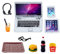 KKSJK 10 Stück Puppenhaus Lernen Zubehör, Miniatur Wichtel Zubehör, Simulation Metall Laptop Handy und Tablet, Mini Brille Hamburger Cola Pommes Getränke Tablett