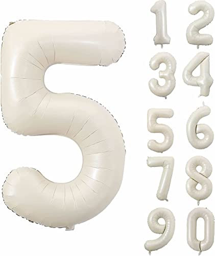 Folienballons * CREME WEISS * Zahl 0 bis 9 als Deko für Geburtstag und Party | 80cm groß | Beige Weiß Zahlen Kindergeburtstag Partydeko Ballon Luftballon, Edition: 5. Geburtstag