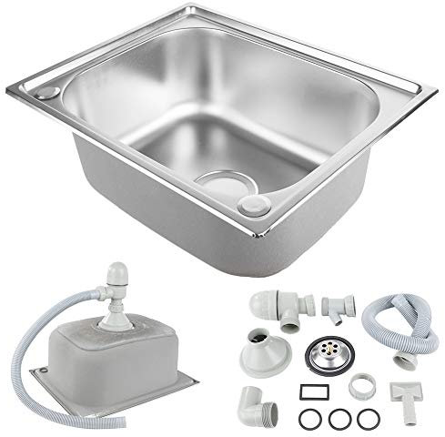 Évier de Cuisine en Acier Inoxydable Evier Cuisine 1 Bac Inox avec Raccords de Vidange,Evier à Encastrer Evier à Fleur de Plan Evier Sous-plan,Évier de Cuisine en Inox pour Meubles Bas (50*40*20cm)