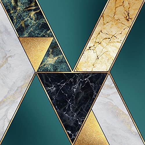 wandmotiv24 Fototapete Marmor Muster türkis gold, 400 x 280 cm - selbstklebende Vliestapete 150g, Wanddeko, Wandbild, Wandtapete, Mosaik Fliesen Marmoroptik M6227