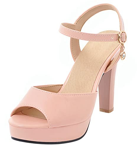 Bviennic Bride Sposa Peep Toe Tacco Alto Sandali Vestito Eleganti Festa Plateau Scarpe Con Cinturino Alla Caviglia Rosa Numero 38 Eu-39Cn